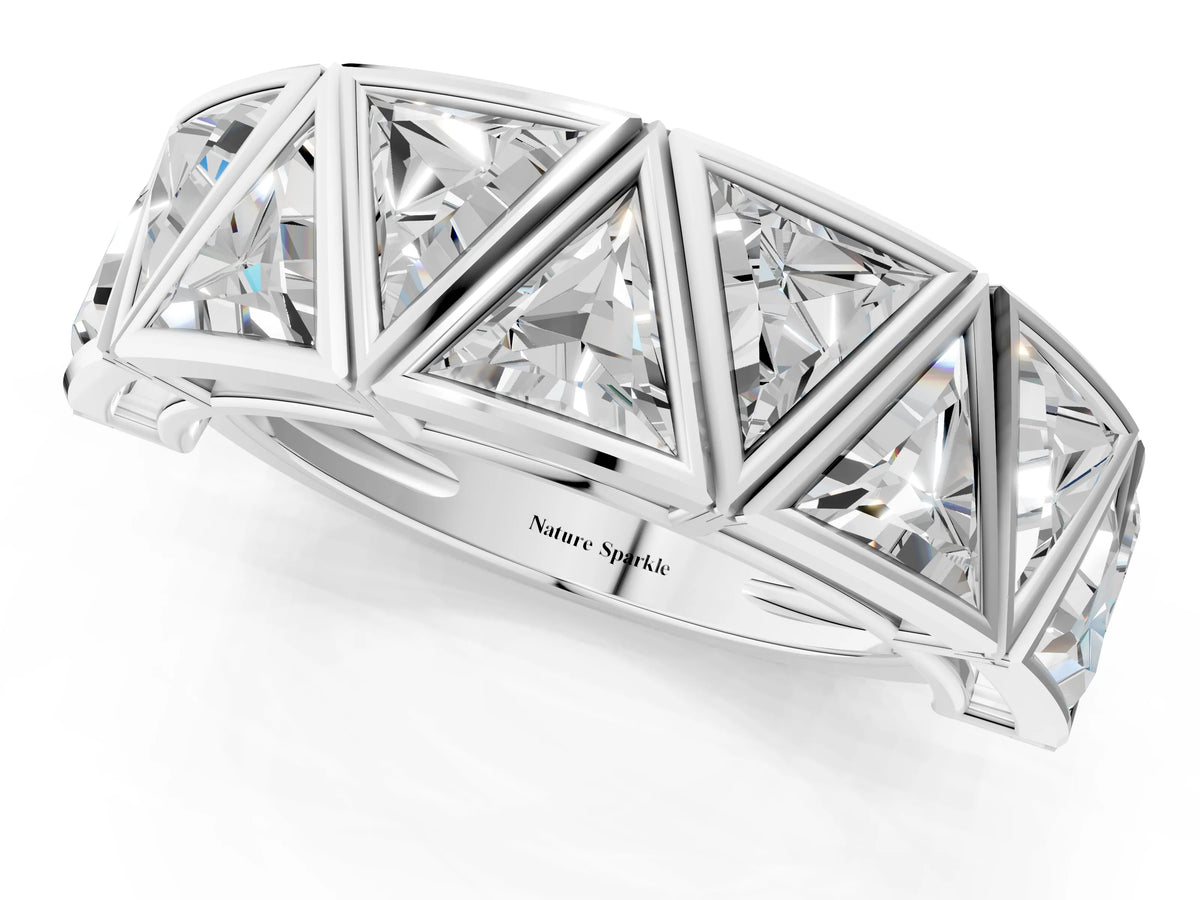White gold Triangle Diamond Geometric Mens Band_1