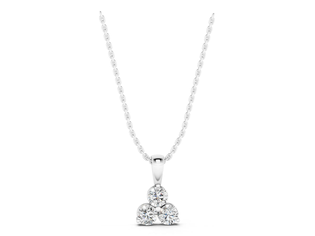 White gold Triangular Cluster Round Diamond Prong Pendant_1