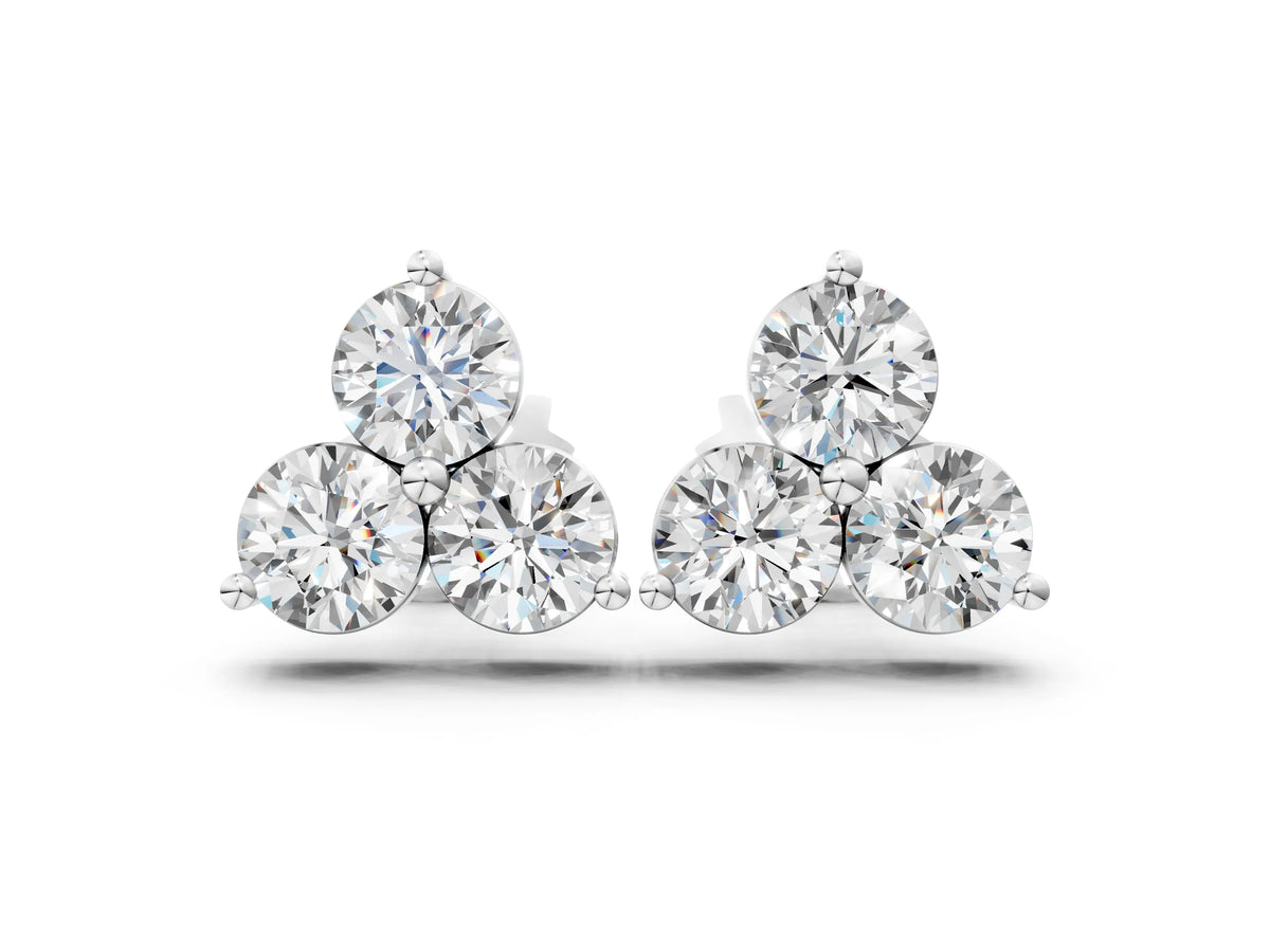 White gold Triangular Cluster Round Diamond Stud Earrings with Prong Setting