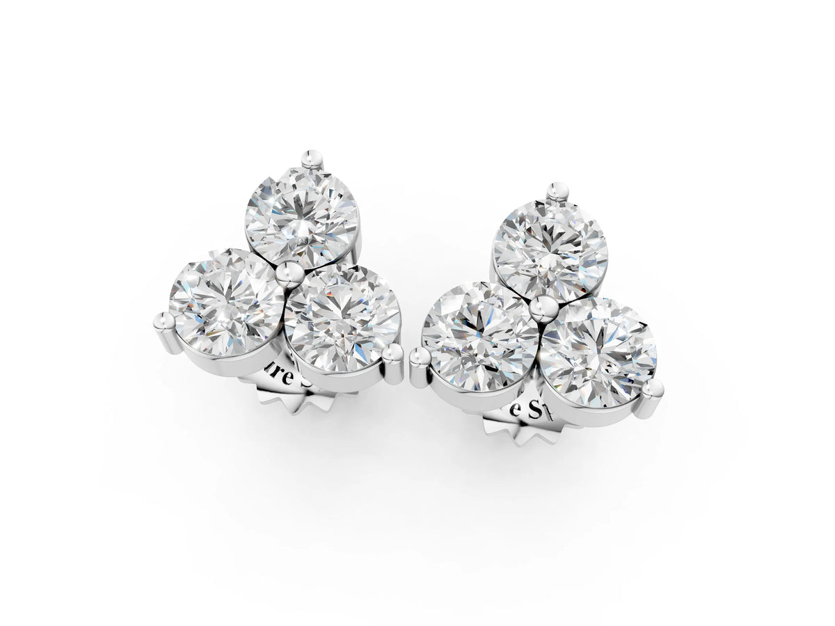 White gold Triangular Cluster Round Diamond Stud Earrings with Prong Setting_1