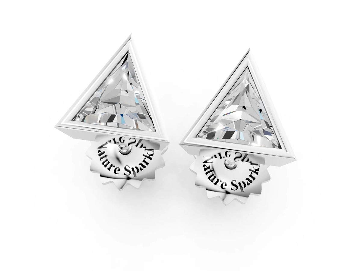 White gold Trillion Diamond Bezel-Set Solitaire Stud Earrings_1