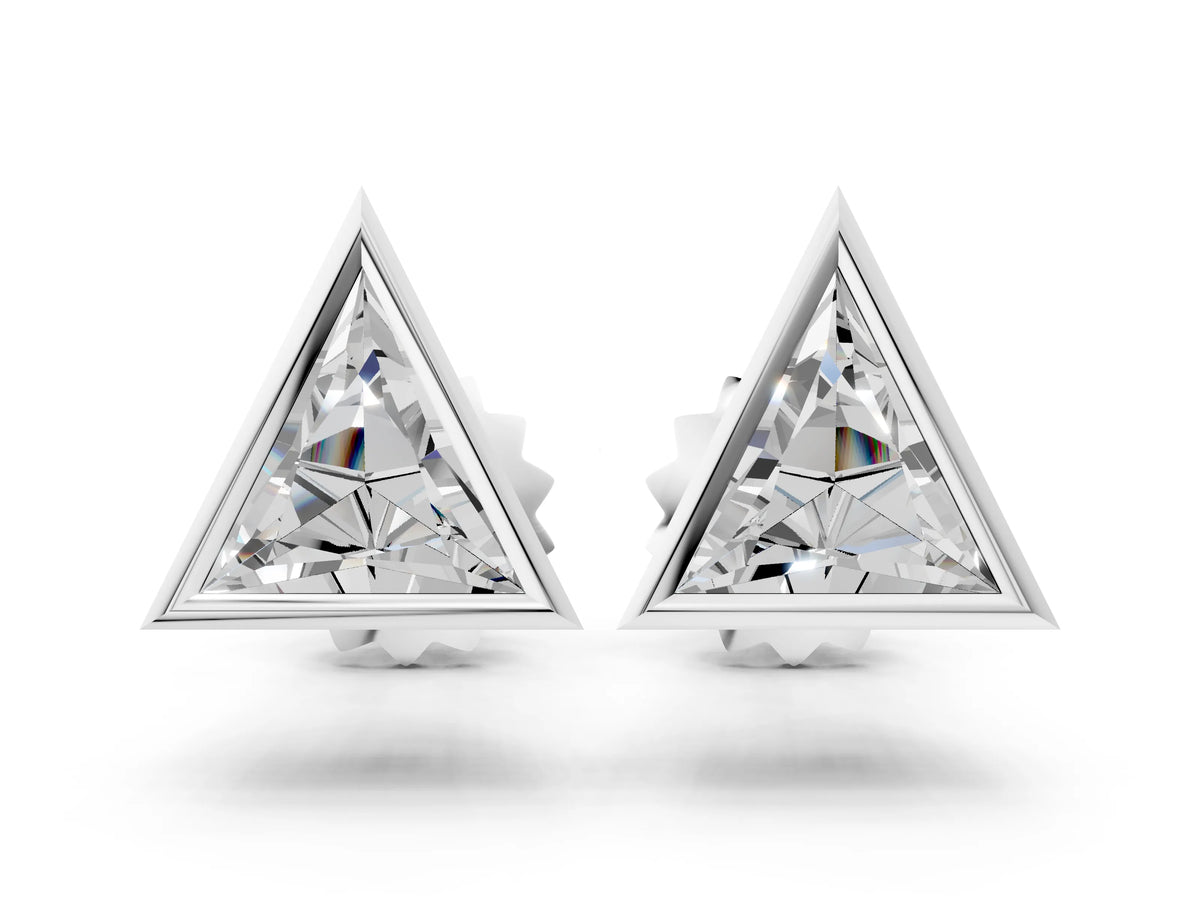 White gold Trillion Diamond Bezel-Set Solitaire Stud Earrings