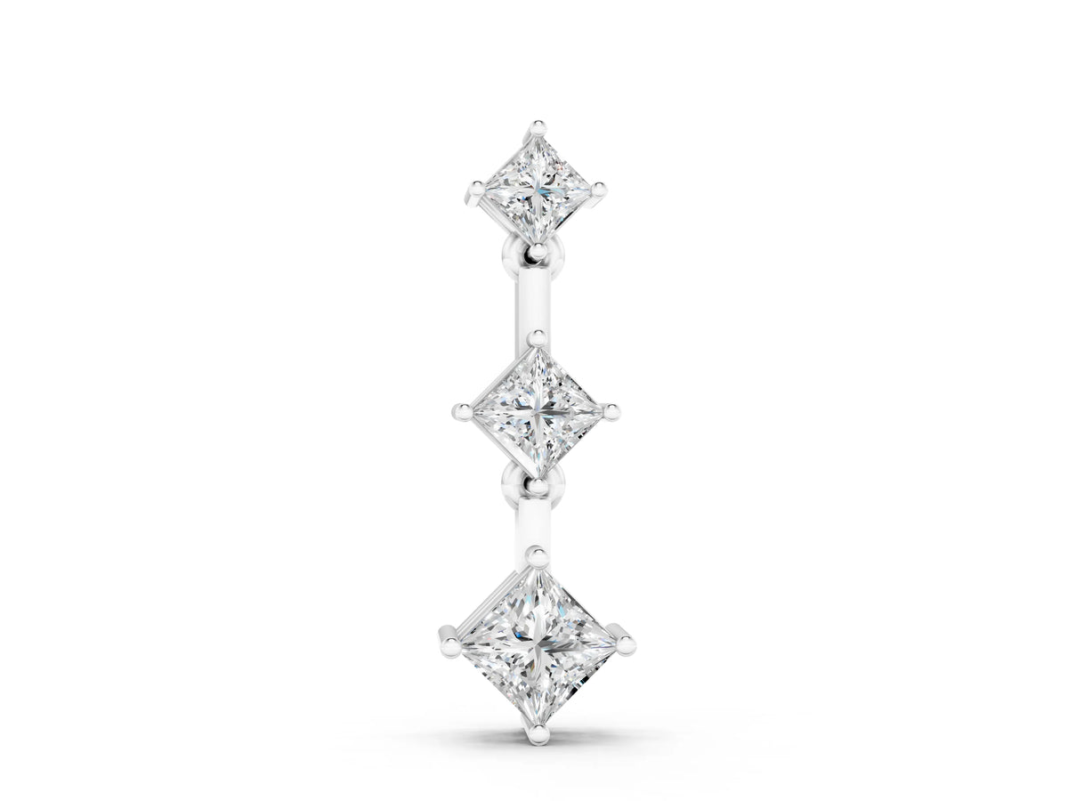 White gold Triple Princess Cut Drop Pendant with Four-Prong Setting