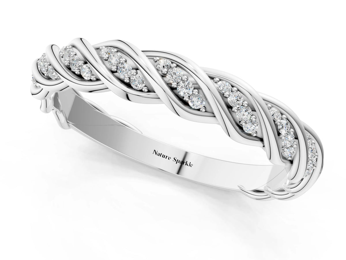 White gold Twisted Pavé Round Diamond Eternity Band with Shared Prong Setting_1