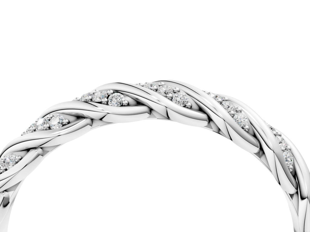 White gold Twisted Pavé Round Diamond Eternity Band with Shared Prong Setting_4