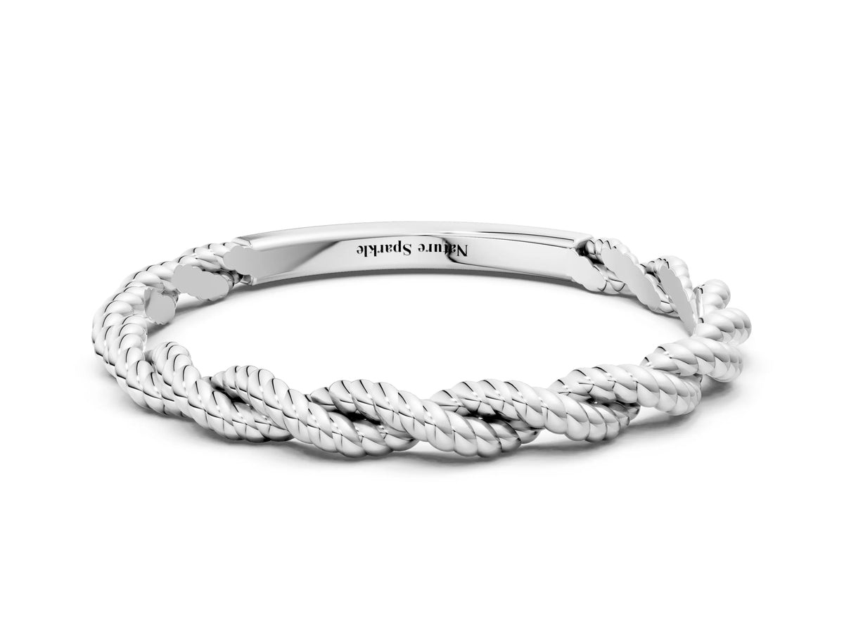 White gold Twisted Rope Solitaire Band with Round Stone and Bezel Setting