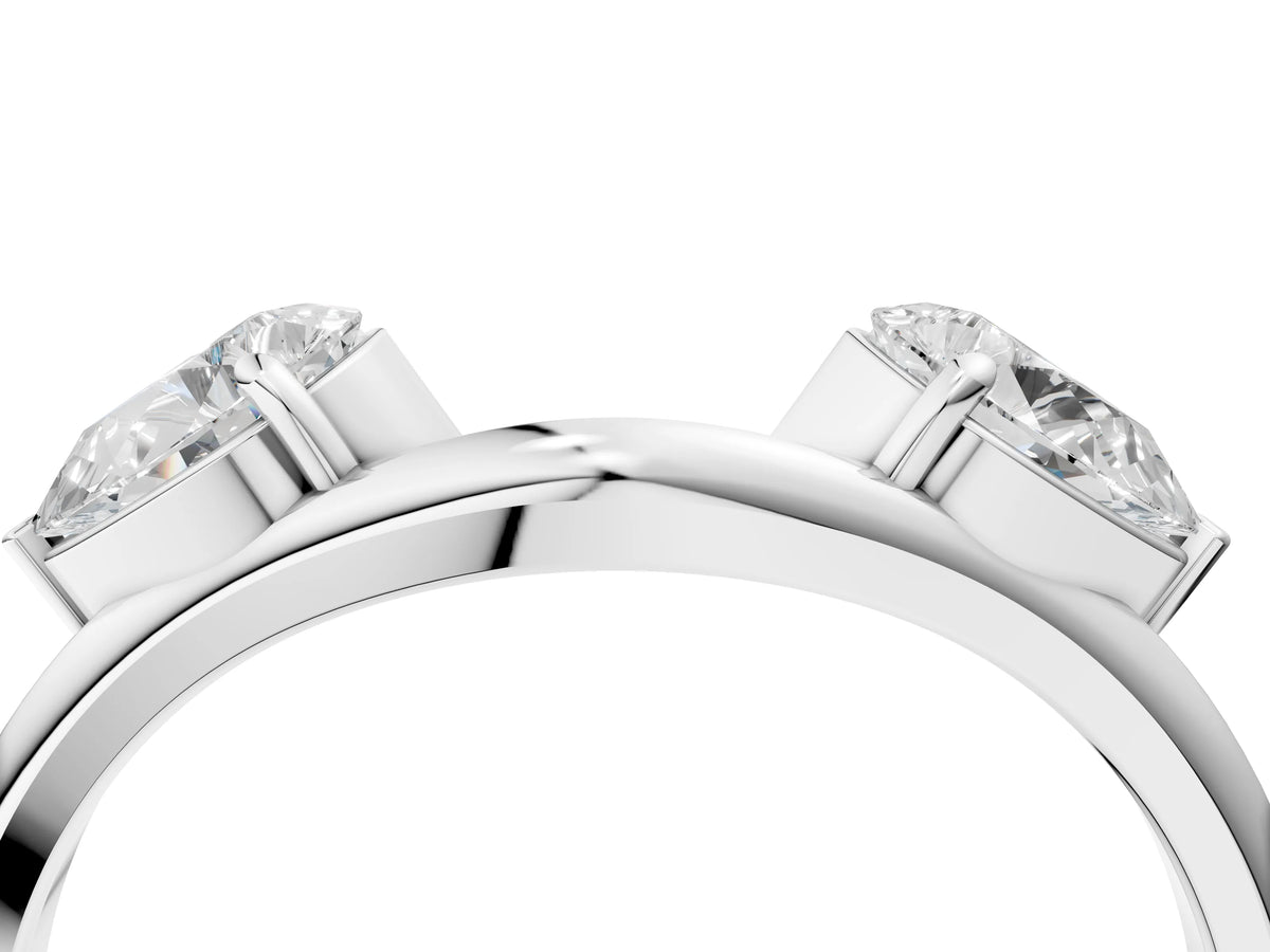 White gold Two-Stone Pear Diamond Bypass Ring with Prong Setting_4