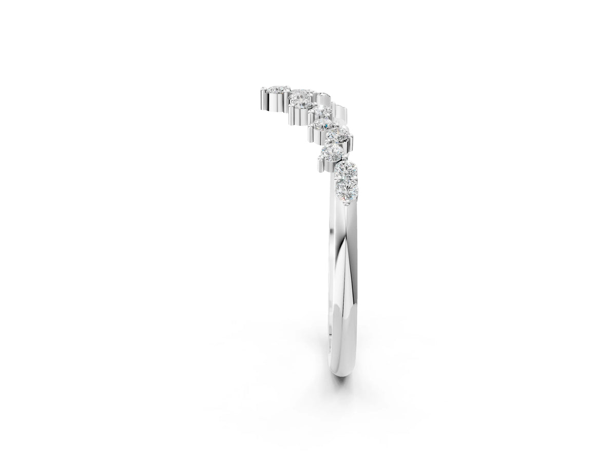 White gold V-Shaped Diamond Cluster Curved Band with Round Brilliant Cut Stones and Prong Setting_2