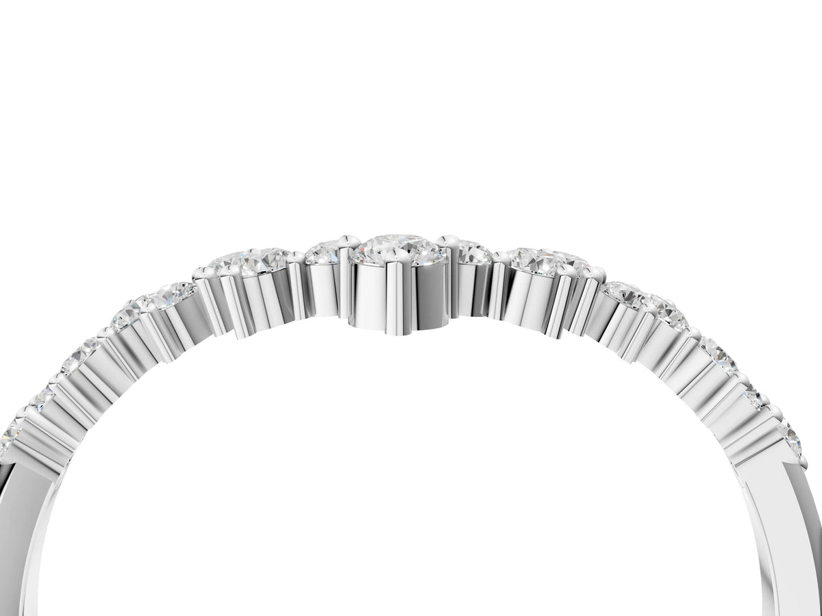 White gold V-Shaped Diamond Cluster Curved Band with Round Brilliant Cut Stones and Prong Setting_4