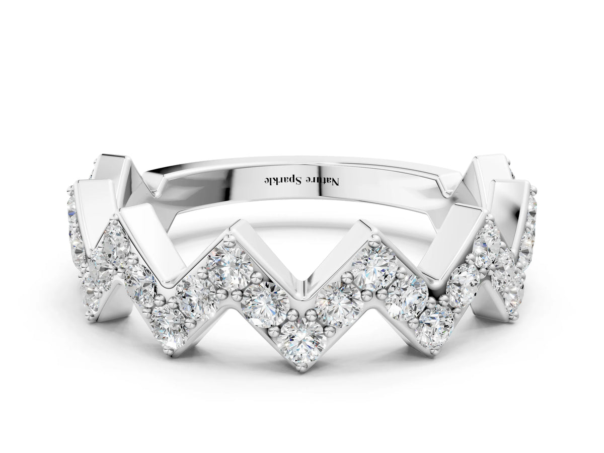 White gold Zigzag Diamond Pave Round Eternity Band with Prong Setting