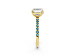 Yellow gold Asscher Cut Diamond Solitaire Ring with Round Blue Topaz Pavé Band and Prong Setting_2
