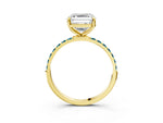 Yellow gold Asscher Cut Diamond Solitaire Ring with Round Blue Topaz Pavé Band and Prong Setting_3