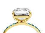 Yellow gold Asscher Cut Diamond Solitaire Ring with Round Blue Topaz Pavé Band and Prong Setting_4