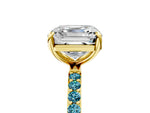 Yellow gold Asscher Cut Diamond Solitaire Ring with Round Blue Topaz Pavé Band and Prong Setting_5