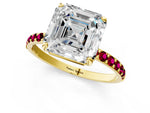Yellow gold Asscher Cut Diamond Solitaire Ring with Round Garnet Pavé Band and Prong Setting_1