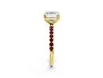 Yellow gold Asscher Cut Diamond Solitaire Ring with Round Garnet Pavé Band and Prong Setting_2