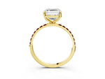 Yellow gold Asscher Cut Diamond Solitaire Ring with Round Garnet Pavé Band and Prong Setting_3