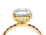 Yellow gold Asscher Cut Diamond Solitaire Ring with Round Garnet Pavé Band and Prong Setting_4