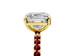Yellow gold Asscher Cut Diamond Solitaire Ring with Round Garnet Pavé Band and Prong Setting_5