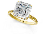 Yellow gold Asscher Cut Diamond Solitaire Ring with Round Yellow Sapphire Pavé Band and Prong Setting_1