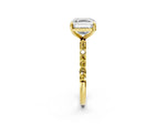 Yellow gold Asscher Cut Diamond Solitaire Ring with Round Yellow Sapphire Pavé Band and Prong Setting_2