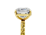 Yellow gold Asscher Cut Diamond Solitaire Ring with Round Yellow Sapphire Pavé Band and Prong Setting_5
