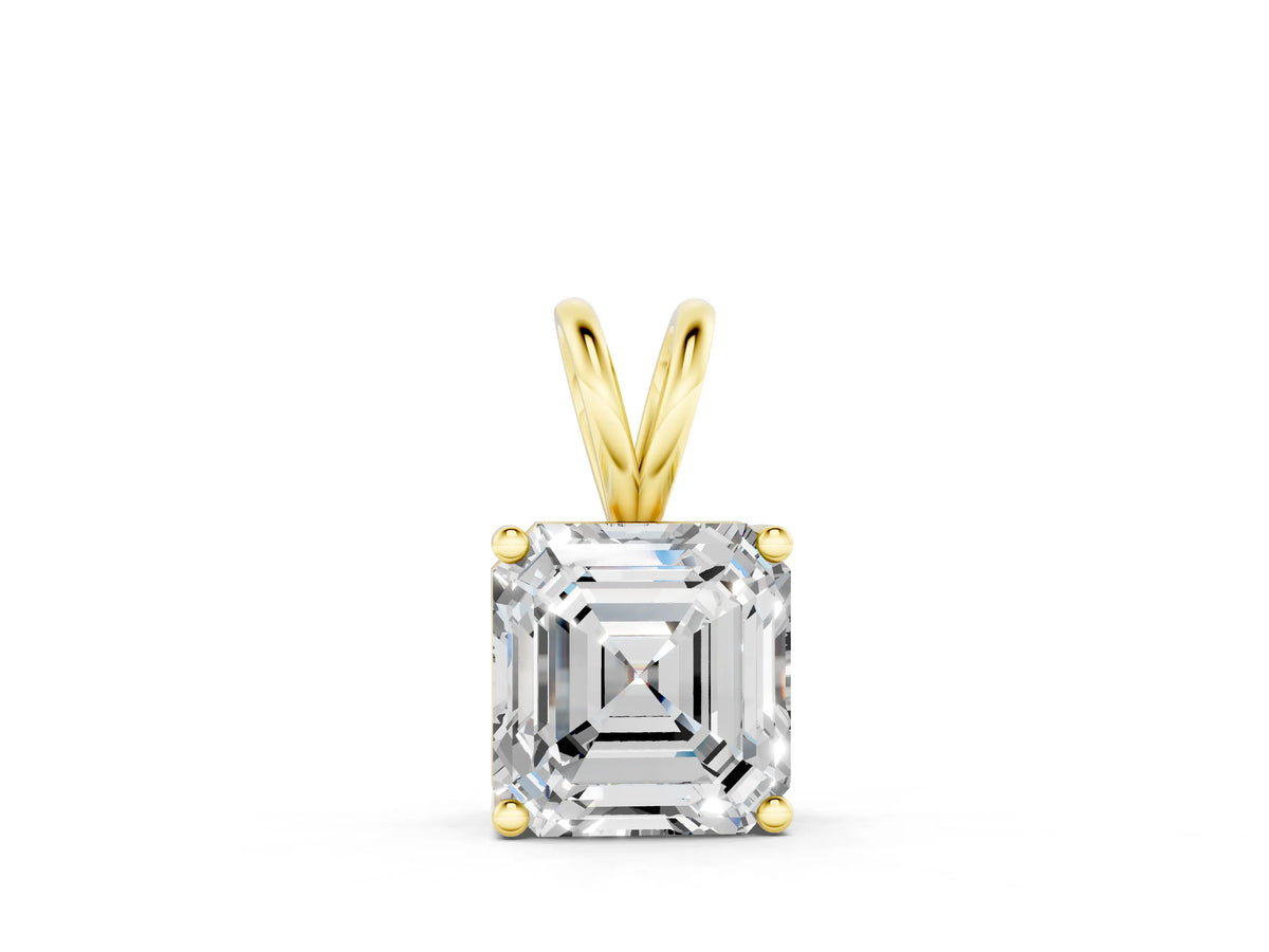 Yellow gold Asscher Diamond Solitaire Pendant with Four Prong Setting