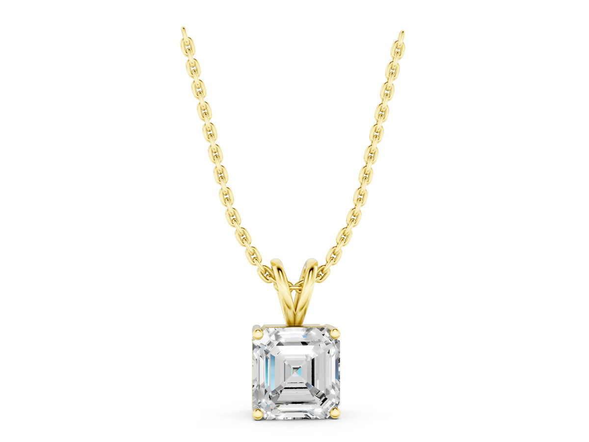 Yellow gold Asscher Diamond Solitaire Pendant with Four Prong Setting_1