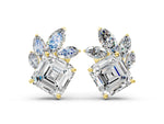Yellow gold Asscher and Marquise Diamond Cluster Stud Earrings