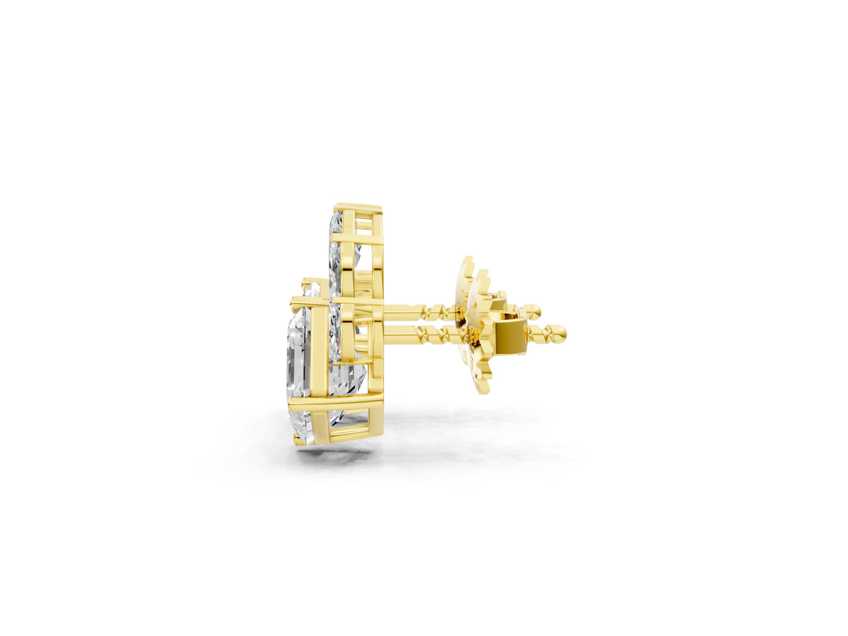Yellow gold Asscher and Marquise Diamond Cluster Stud Earrings_1