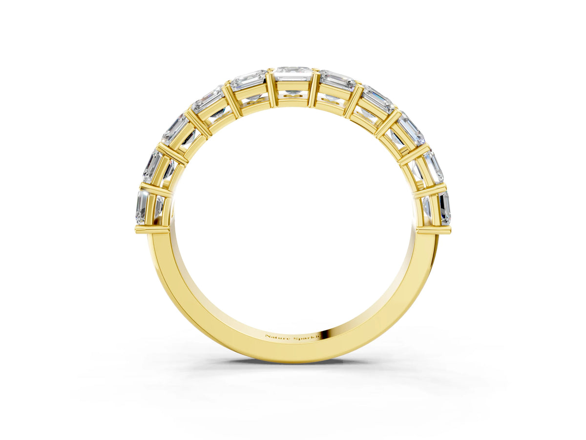 Yellow gold Asscher cut diamond Half Eternity Band with Shared Prong Setting_3