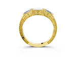 Yellow gold Baguette Cut Channel Set Milgrain Band with V-Prong Setting_3