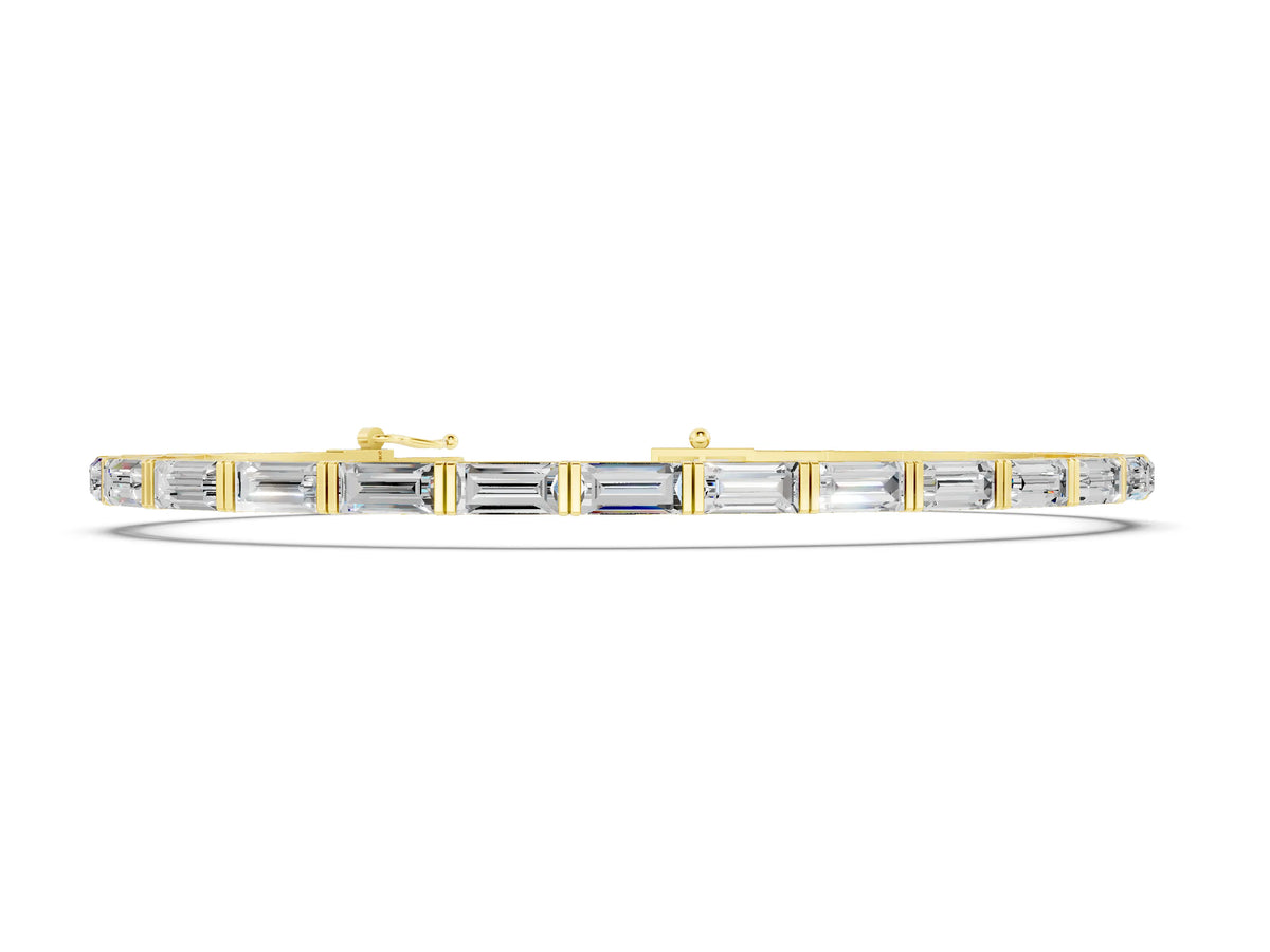 Yellow gold Baguette Cut Diamond Bar Set Tennis Bracelet