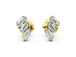 Yellow gold Baguette Diamond Three-Stone Stud Earrings