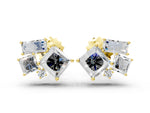 Yellow gold Baguette and Princess Diamond Mosaic Abstract Stud Earrings