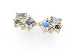 Yellow gold Baguette and Princess Diamond Mosaic Abstract Stud Earrings_1