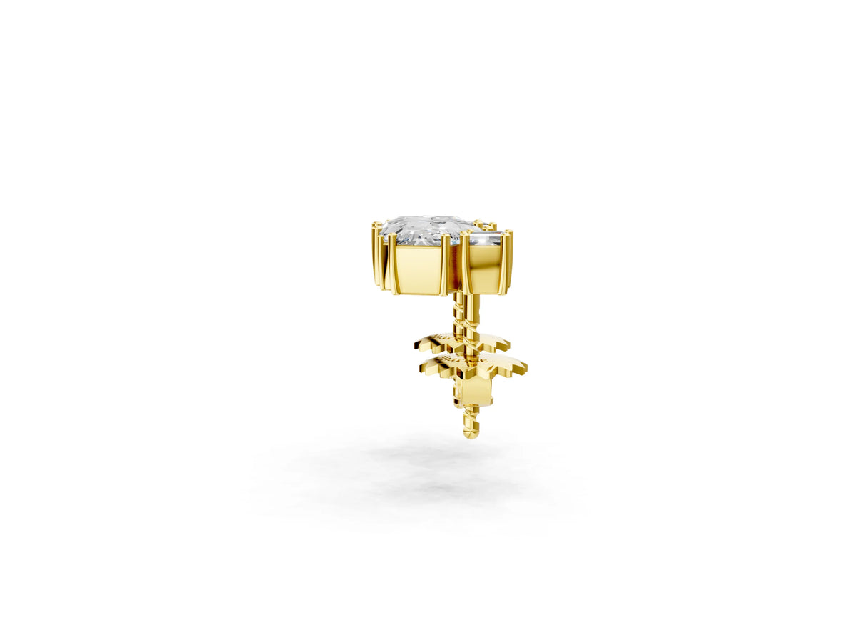 Yellow gold Baguette and Princess Diamond Mosaic Abstract Stud Earrings_2
