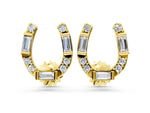 Yellow gold Baguette and Round Diamond Horseshoe Stud Earrings