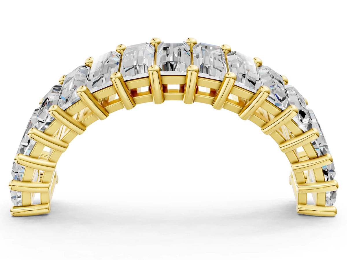 Yellow gold Baguette cut diamond Half Eternity Band with Shared Prong Setting