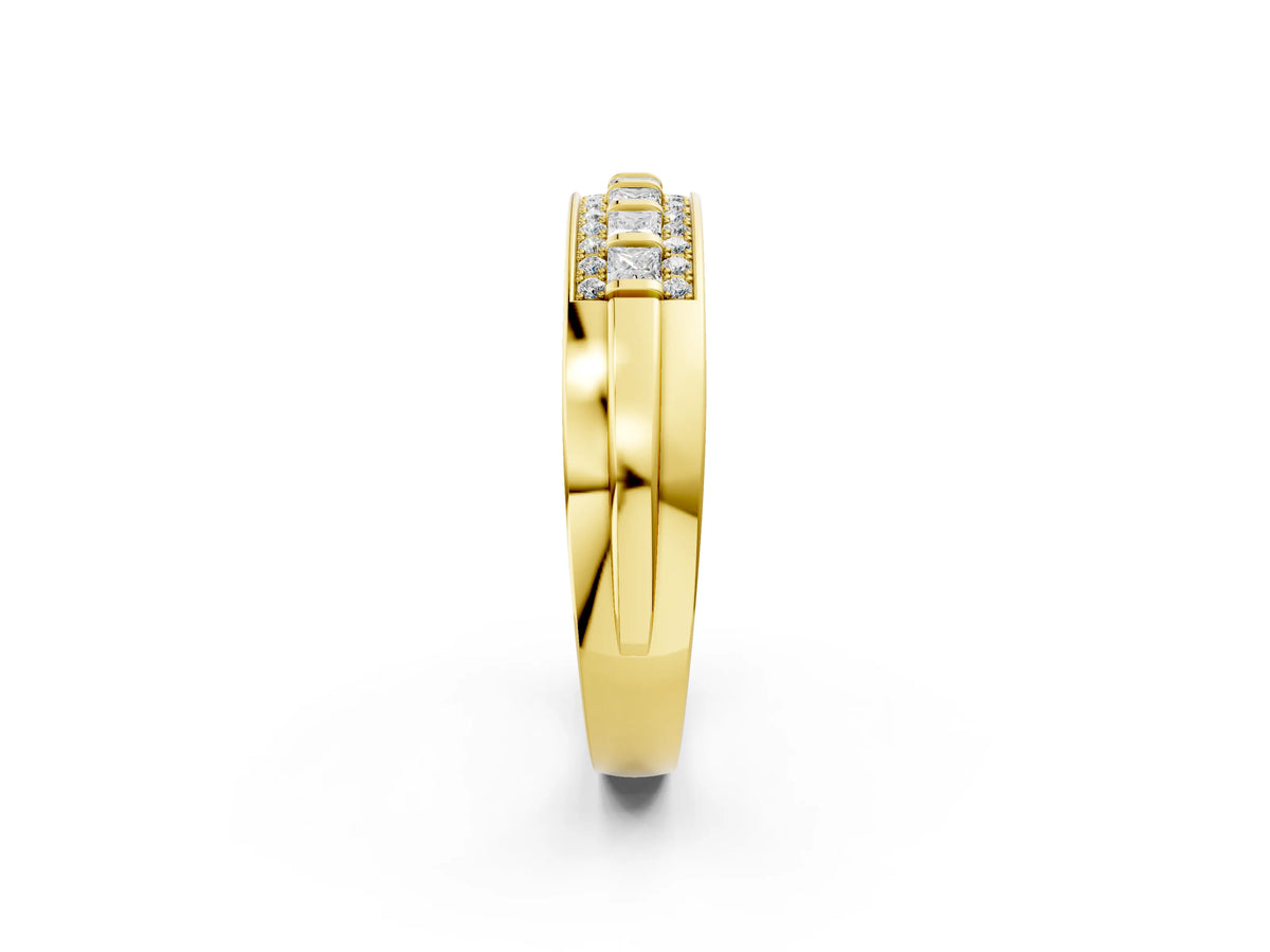 Yellow gold Bar-Set Princess Cut Diamond Pavé Band_2