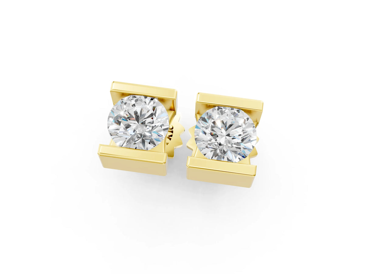 Yellow gold Bar Set Round Diamond Stud Earrings in White Gold_1