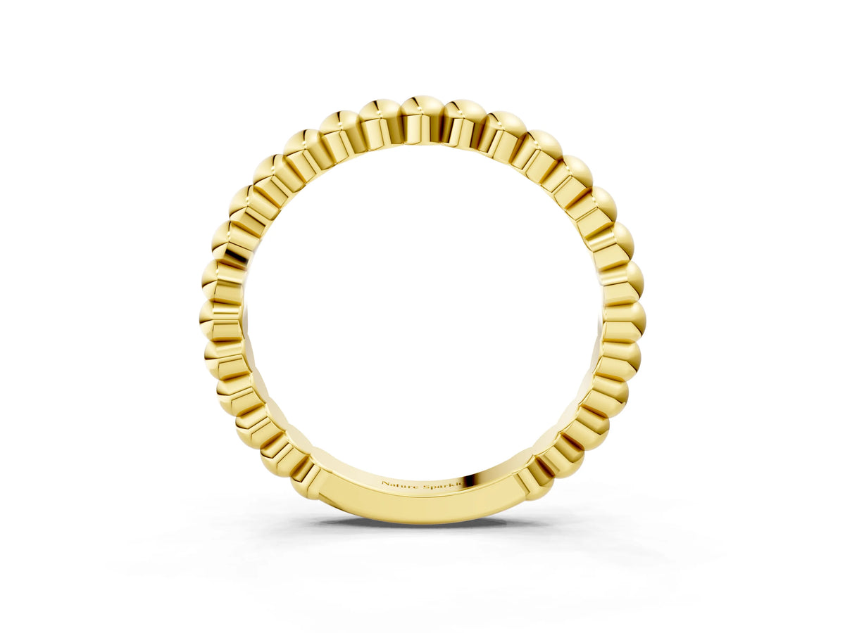 Yellow gold Beaded Round Stone Eternity Band with Bezel Setting_3