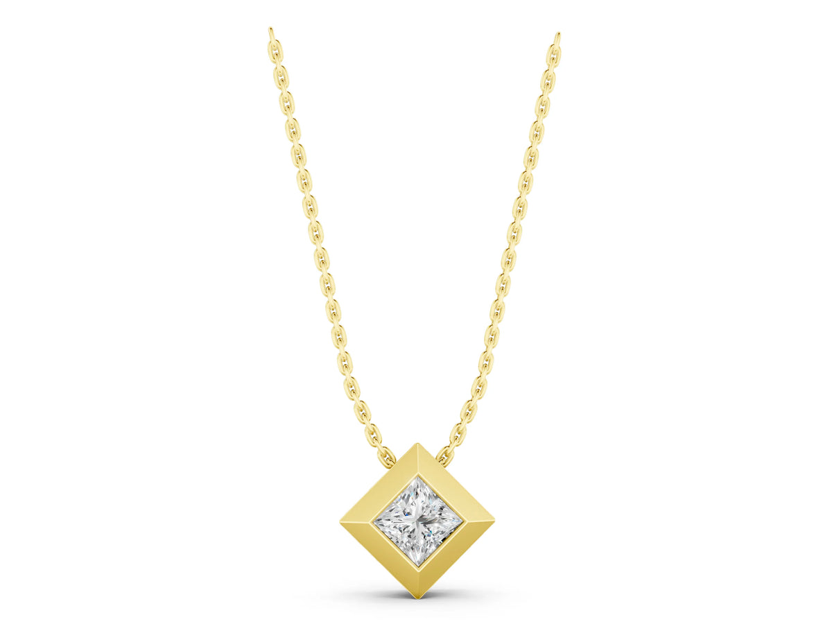 Yellow gold Bezel Princess Cut Diamond Pendant_1