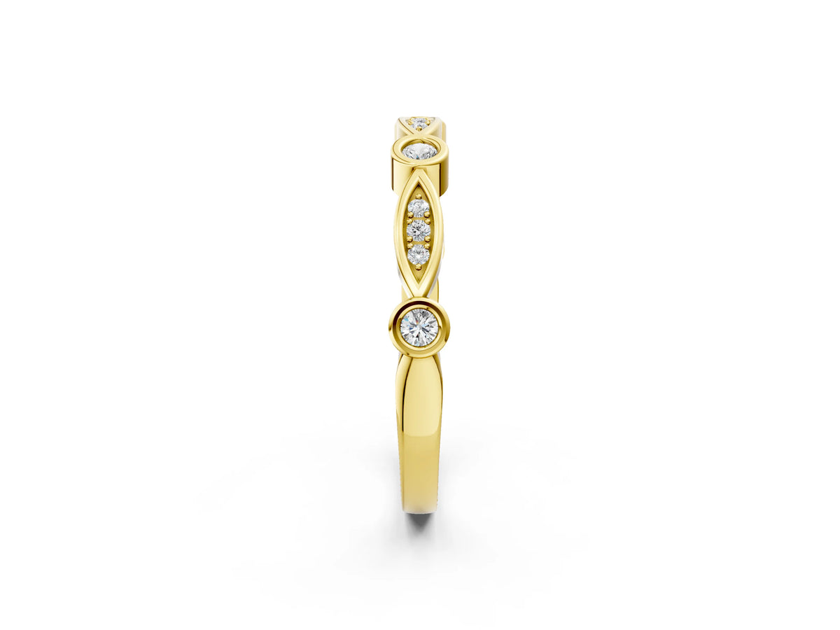 Yellow gold Bezel Set Marquise and Round Diamond Contour Band_2