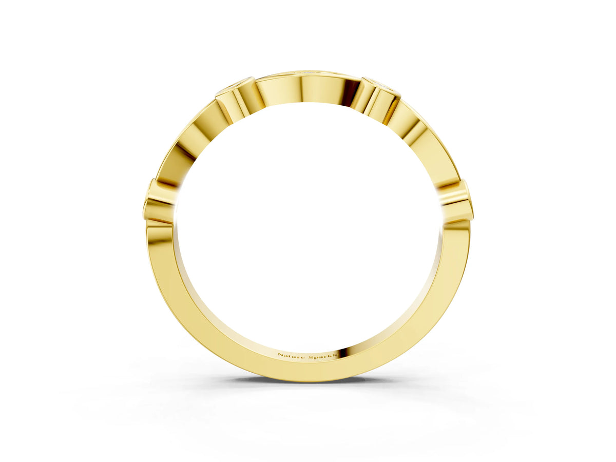 Yellow gold Bezel Set Marquise and Round Diamond Contour Band_3