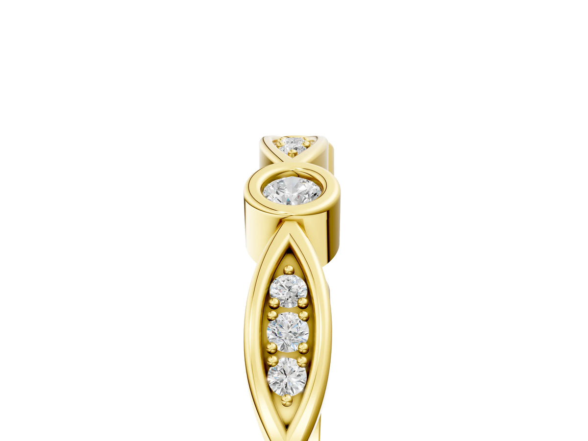 Yellow gold Bezel Set Marquise and Round Diamond Contour Band_5