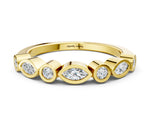 Yellow gold Bezel Set Marquise and Round Diamond Stackable Band