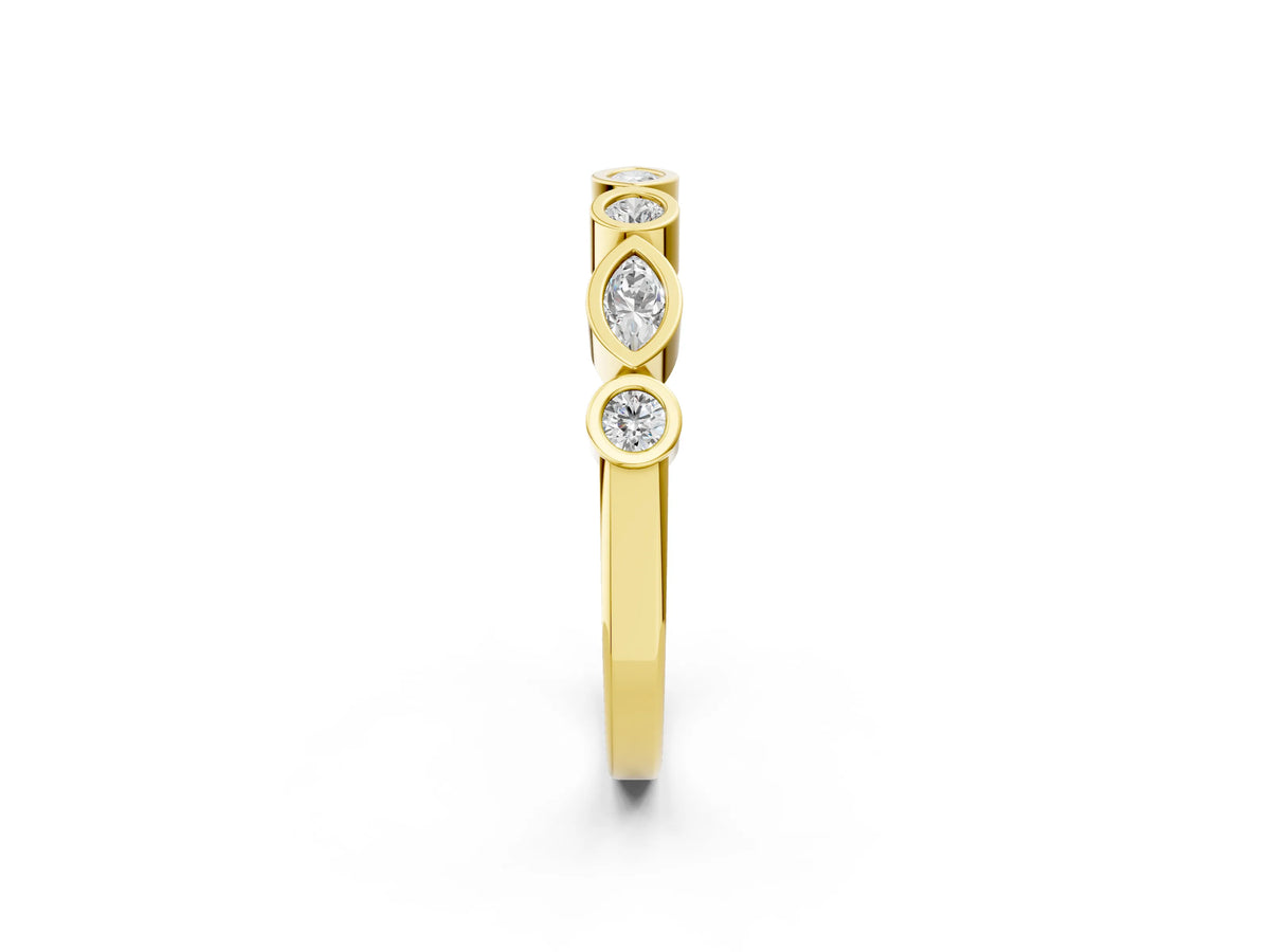 Yellow gold Bezel Set Marquise and Round Diamond Stackable Band_2