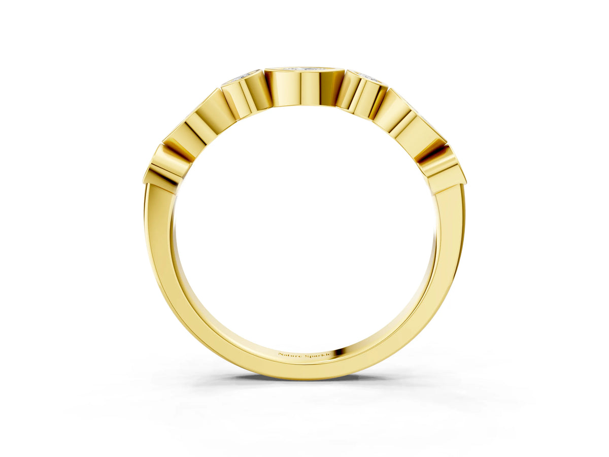 Yellow gold Bezel Set Marquise and Round Diamond Stackable Band_3