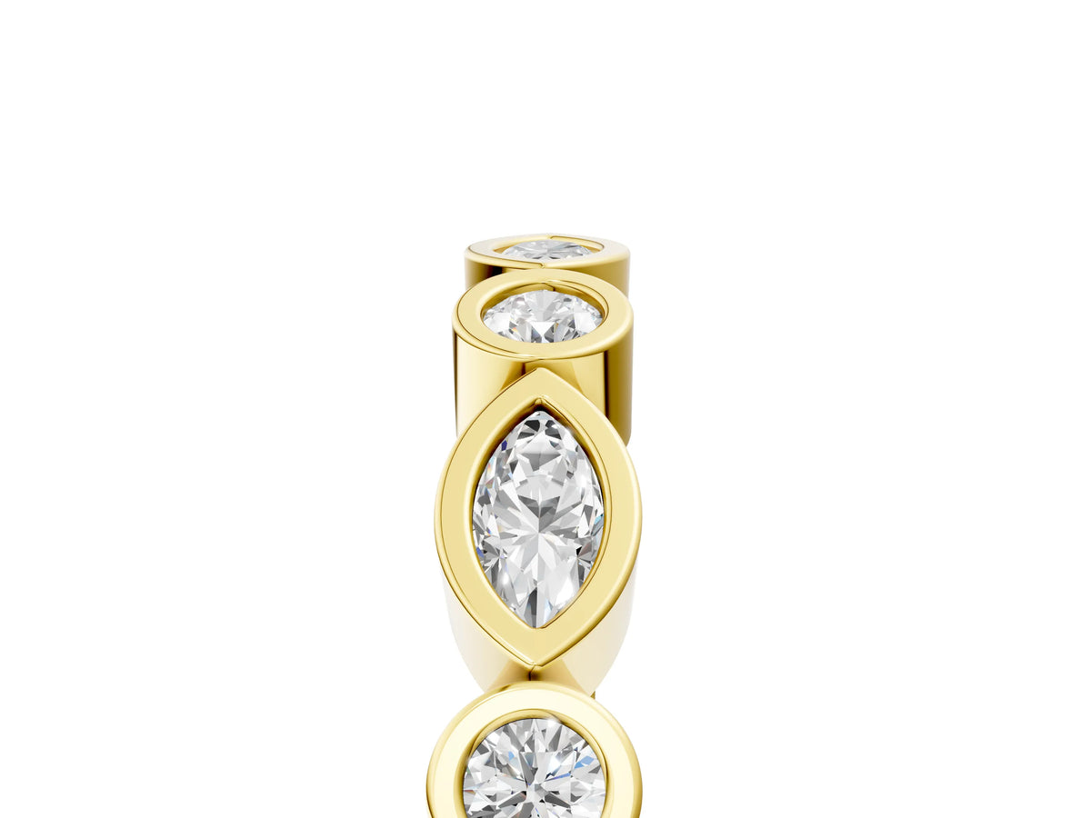 Yellow gold Bezel Set Marquise and Round Diamond Stackable Band_5